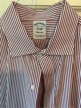 Brooks Brothers Men's Striped Dress Shirt - White with Red & Navy Stripes